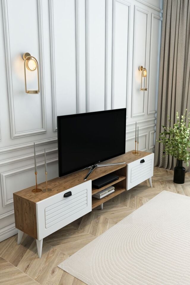Country Model 150 cm TV Ünitesi – MDF Membran Kapak Modern TV Sehpası |Çam Renk Televizyon Konsolu