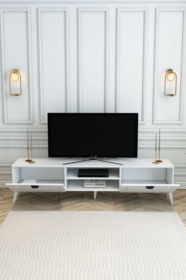 Country Model 150 cm TV Ünitesi – MDF Membran Kapak Modern TV Sehpası |Beyaz Renk Televizyon Konsolu