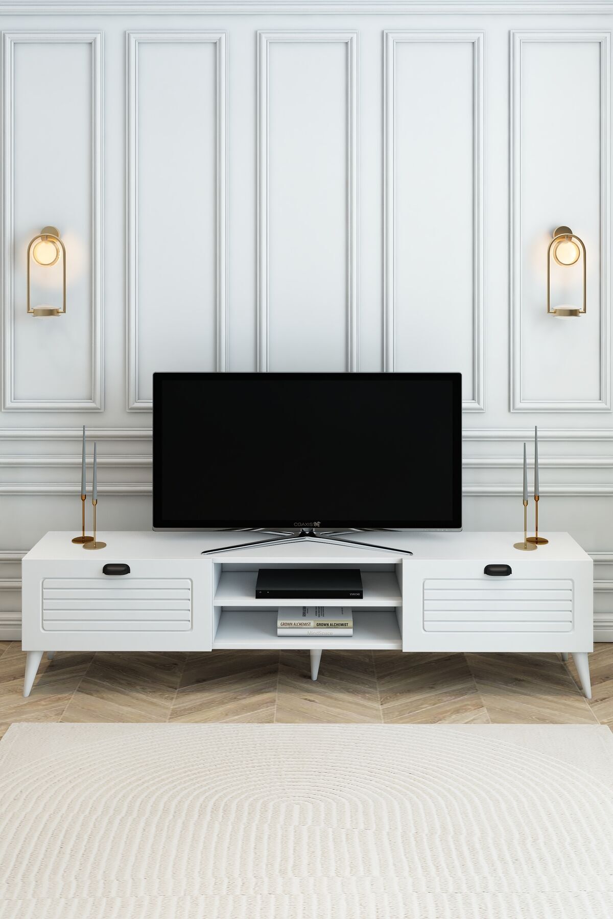 Country Model 150 cm TV Ünitesi – MDF Membran Kapak Modern TV Sehpası |Beyaz Renk Televizyon Konsolu