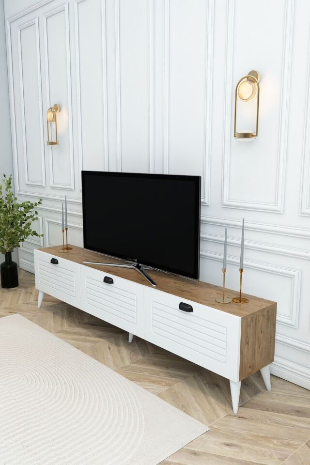 Country Model 150 cm TV Ünitesi - MDF Membran Kapak Modern TV Sehpası | Çam Renk Televizyon Konsolu