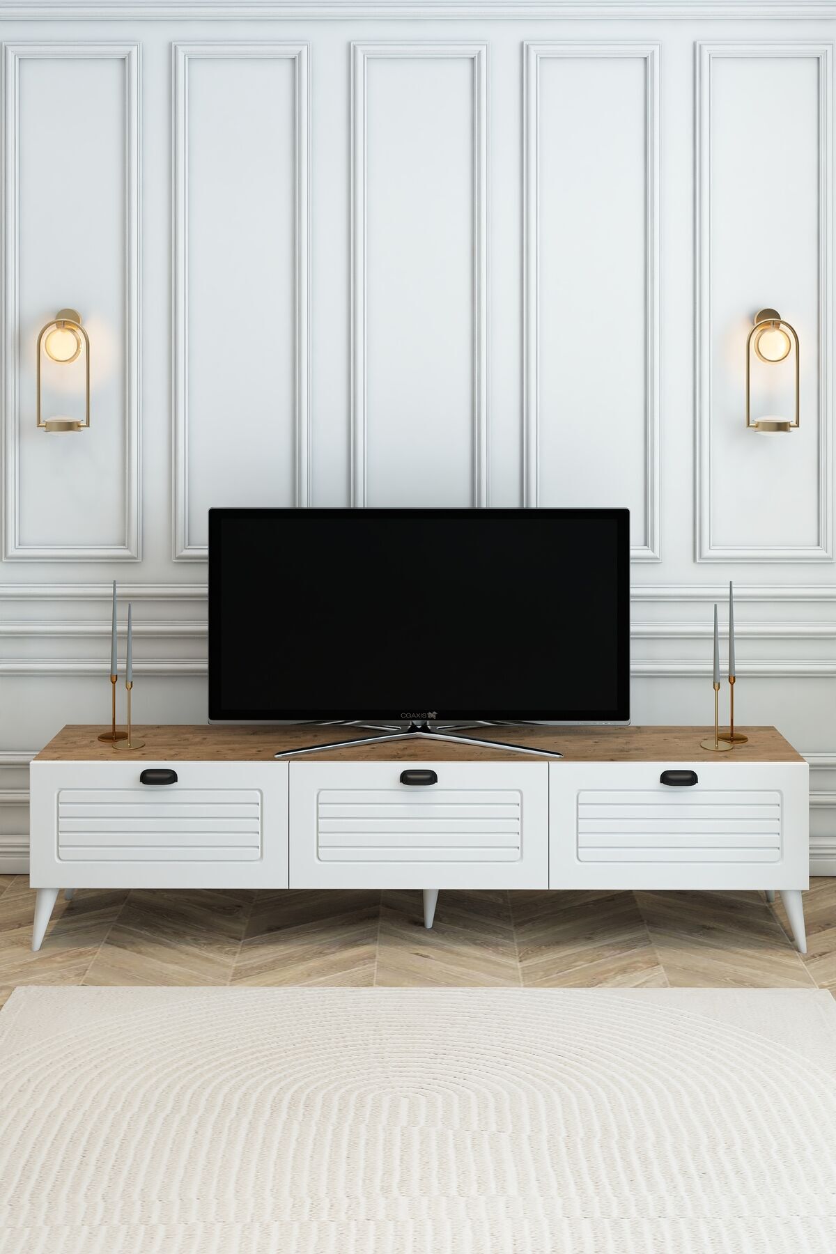 Country Model 150 cm TV Ünitesi - MDF Membran Kapak Modern TV Sehpası | Çam Renk Televizyon Konsolu