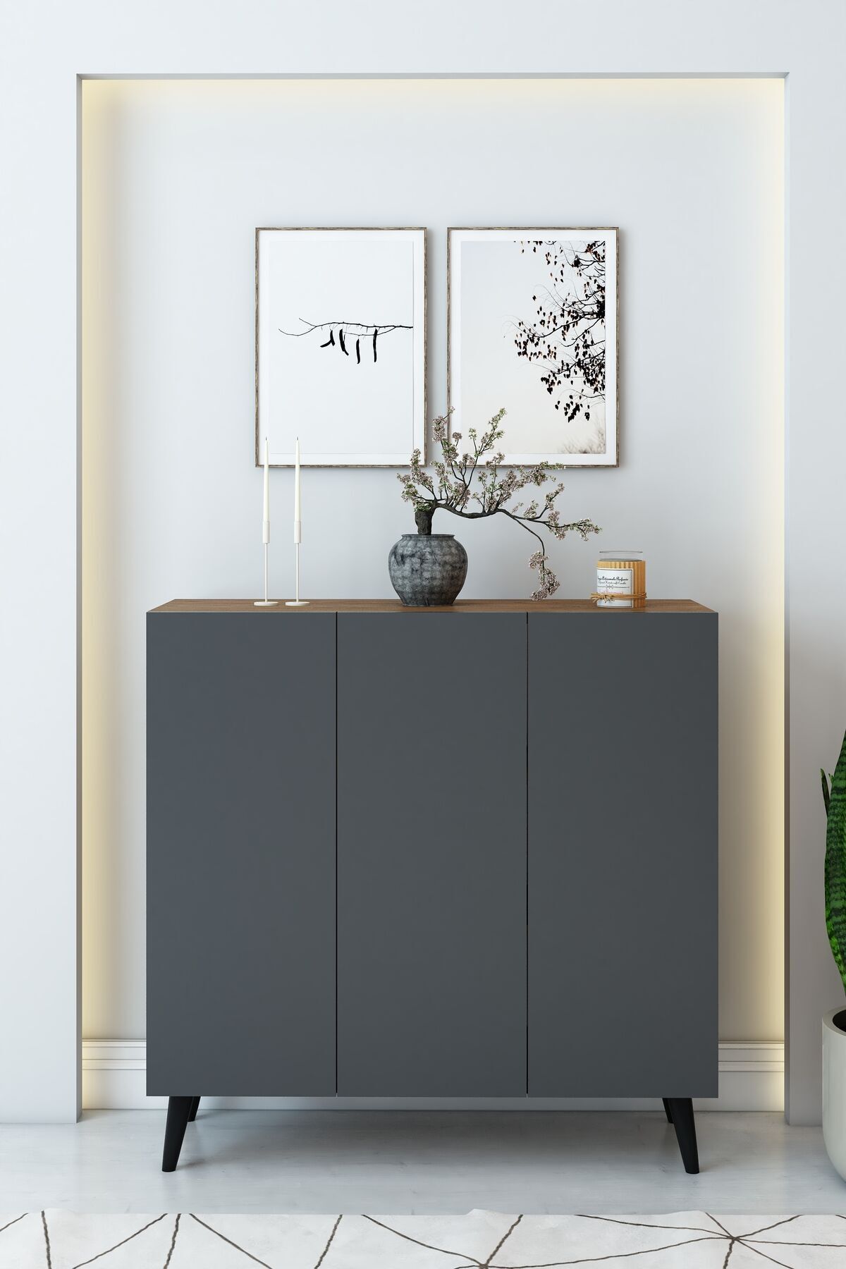 3 Kapaklı Raflı Ayakkabılık – Çok Amaçlı Modern Dolap | Vestiyer | Portmanto