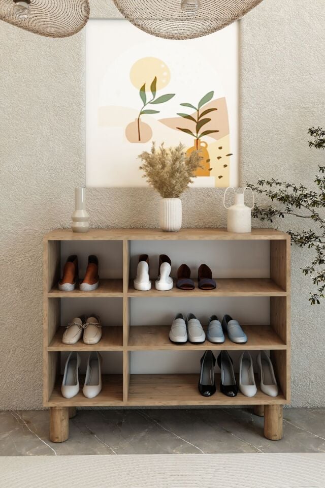 Bohem 90 cm 3 Kapaklı Ayakkabılık – Dayanıklı Gövde Mebran Kapaklı Atlantik Çam Portmanto | Vestiyer