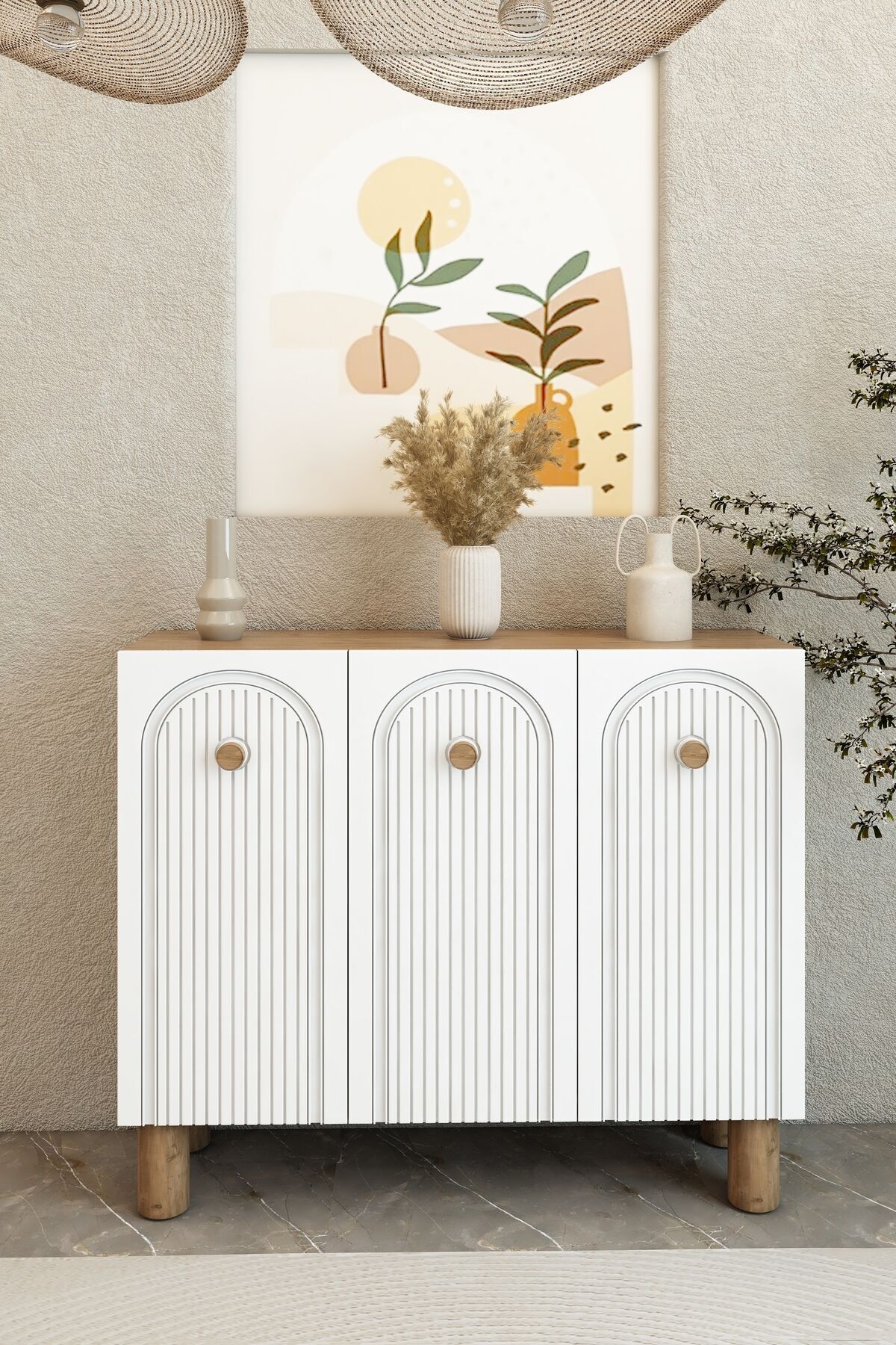 Bohem 90 cm 3 Kapaklı Ayakkabılık – Dayanıklı Gövde Mebran Kapaklı Atlantik Çam Portmanto | Vestiyer