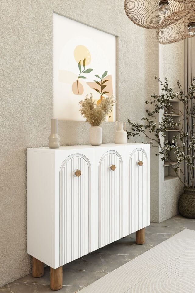 Bohem 90 cm 3 Kapaklı Ayakkabılık – MDF Mebran Kapaklı Beyaz Dolap | Vestiyer | Portmanto