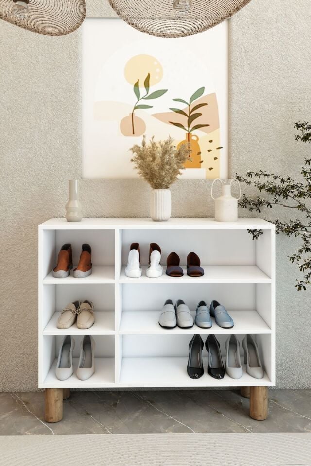 Bohem 90 cm 3 Kapaklı Ayakkabılık – MDF Mebran Kapaklı Beyaz Dolap | Vestiyer | Portmanto