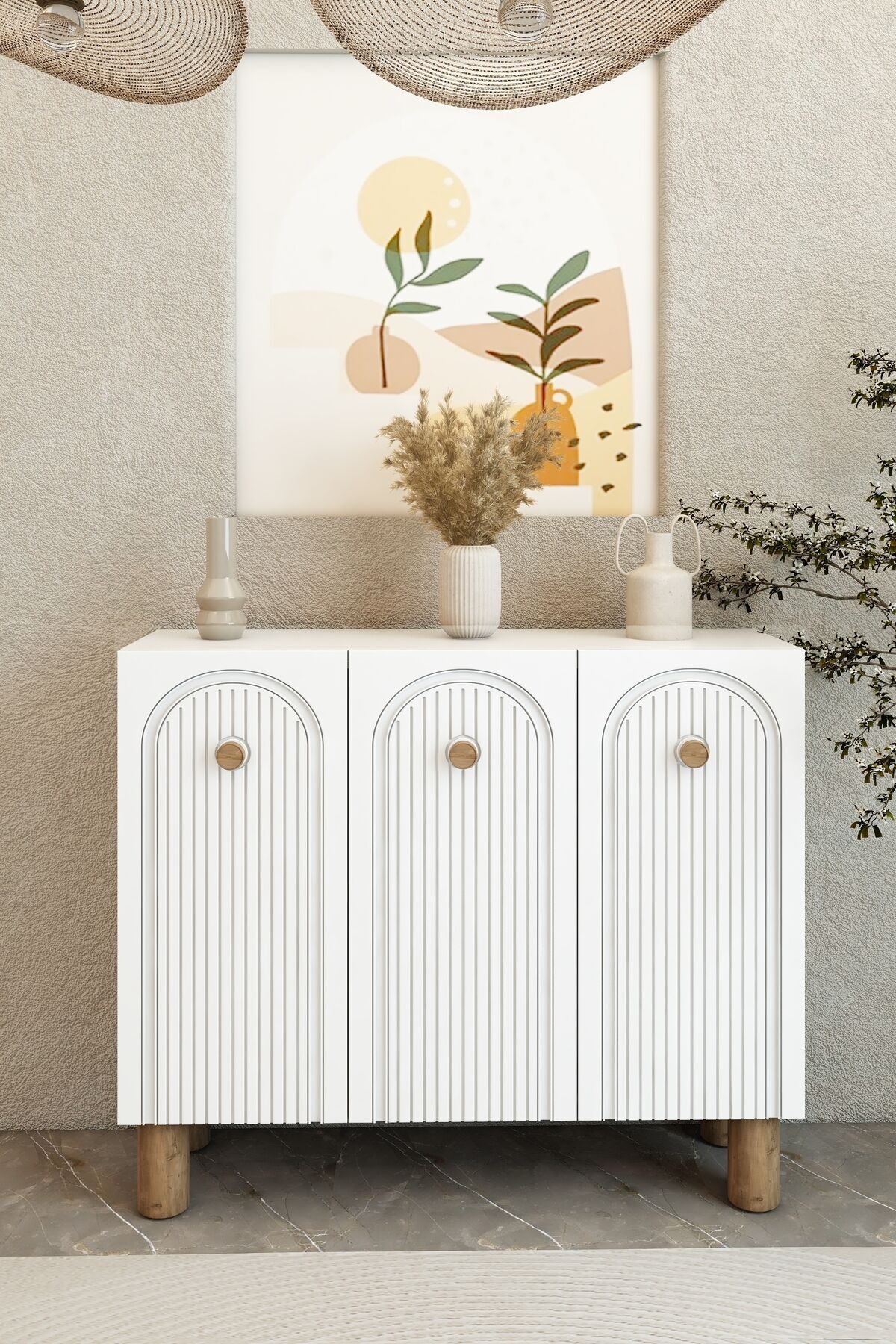 Bohem 90 cm 3 Kapaklı Ayakkabılık – MDF Mebran Kapaklı Beyaz Dolap | Vestiyer | Portmanto