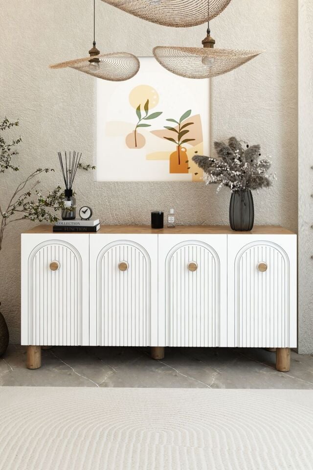 Bohem 4 Kapaklı Kahverengi Konsol – MDF Kapaklı Modern Salon Dolabı | Çok Amaçlı Depolama Ünitesi