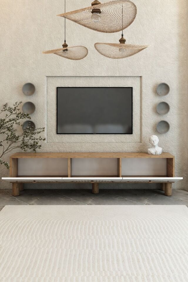 Bohem 150 cm Atlantik Çam 3 Kapaklı TV Ünitesi – MDF Mebran Kapaklı Modern TV Sehpası