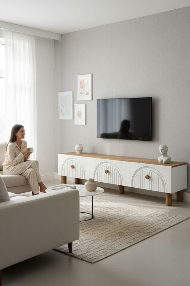 Bohem 150 cm Atlantik Çam 3 Kapaklı TV Ünitesi – MDF Mebran Kapaklı Modern TV Sehpası