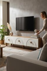 Bohem 150 cm Atlantik Çam 3 Kapaklı TV Ünitesi – MDF Mebran Kapaklı Modern TV Sehpası