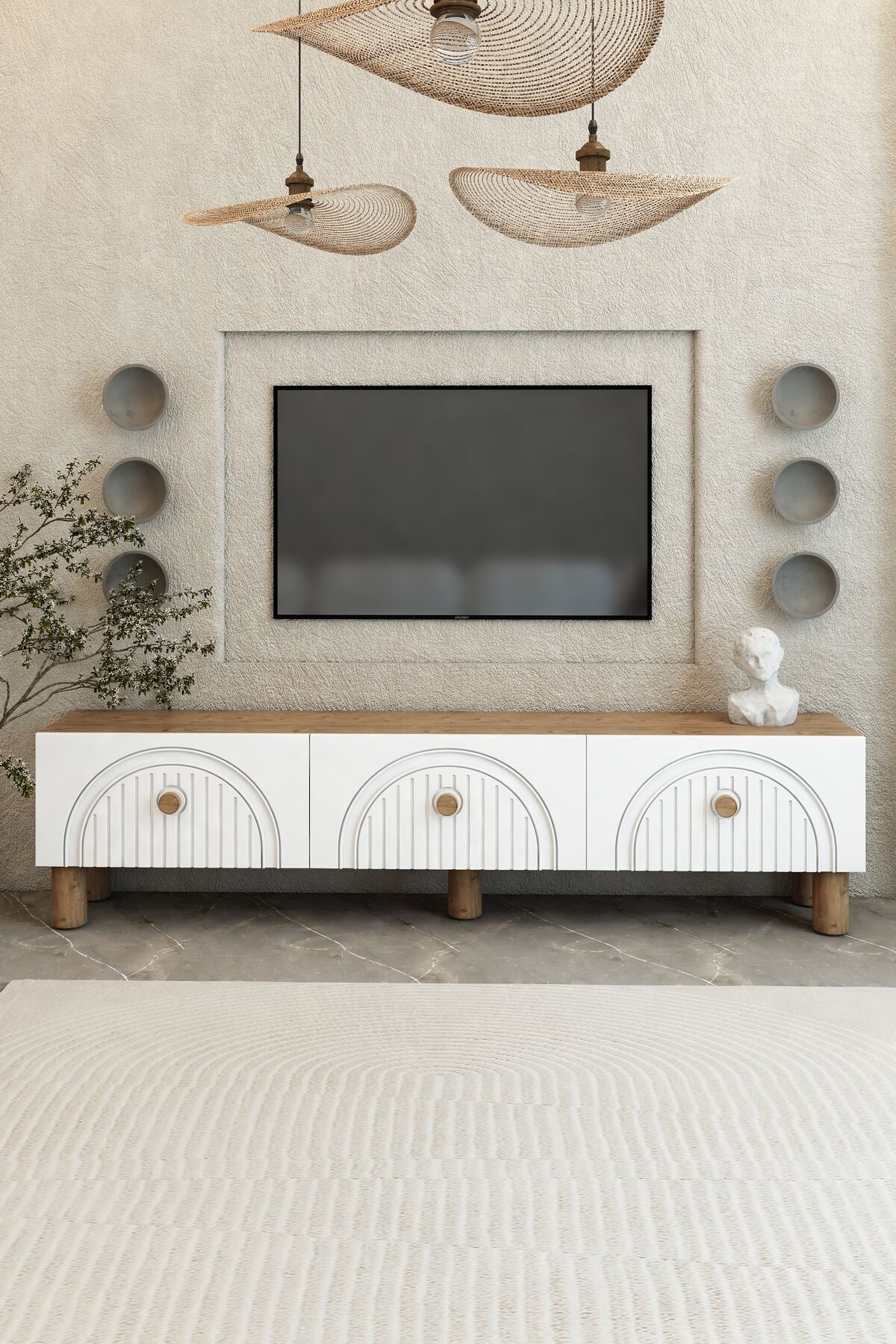 Bohem 150 cm Atlantik Çam 3 Kapaklı TV Ünitesi – MDF Mebran Kapaklı Modern TV Sehpası