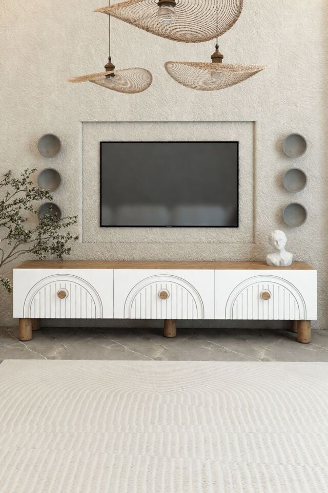 Bohem 150 cm Atlantik Çam 3 Kapaklı TV Ünitesi – MDF Mebran Kapaklı Modern TV Sehpası