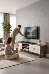 Bohem 150 cm Atlantik Çam Raflı TV Ünitesi – MDF Membran Kapaklı Modern TV Sehpası