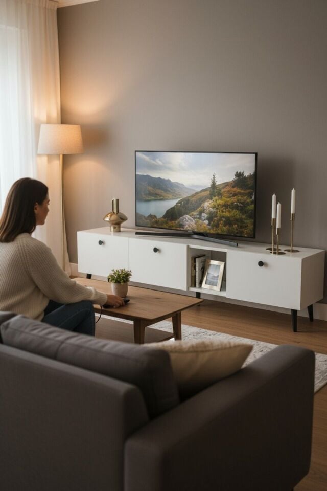 Model Hera 180 cm Beyaz 3 Kapaklı Modern TV Ünitesi – Şık TV Sehpası | Televizyon Konsolu