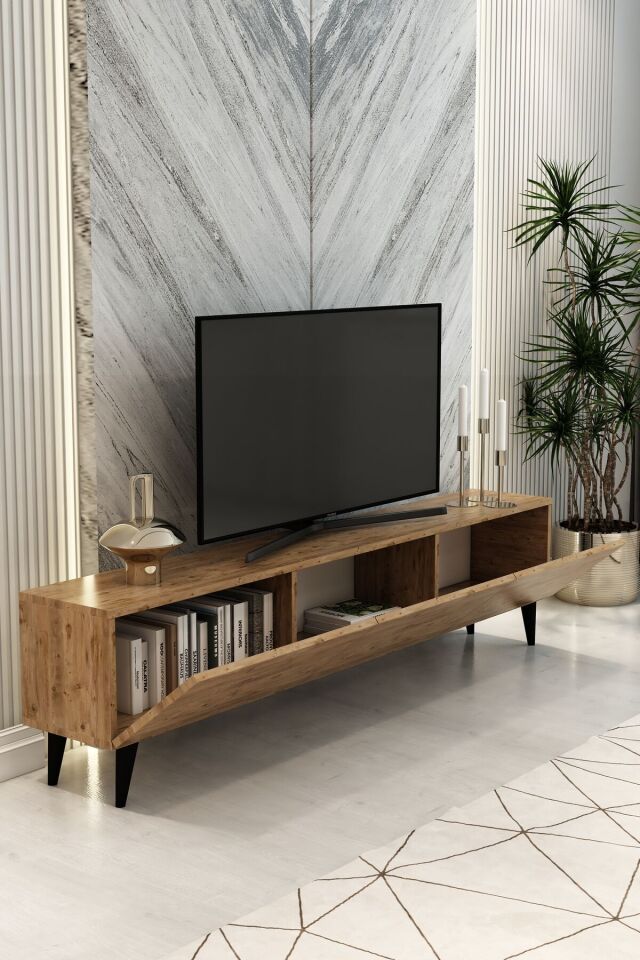 Model Vera 180 cm Atlantik Çam 3 Kapaklı TV Ünitesi – Modern TV Sehpası | Televizyon Konsolu