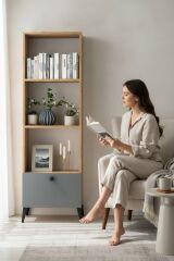 4 Raflı Antrasit Kapaklı Modern Kitaplık – Şık ve Fonksiyonel Depolama Ünitesi