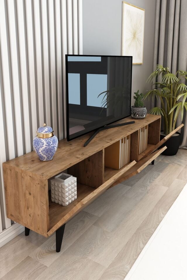 Model Ice 150 cm Çam TV Ünitesi – 3 Kapaklı Modern TV Sehpası | Televizyon Konsolu