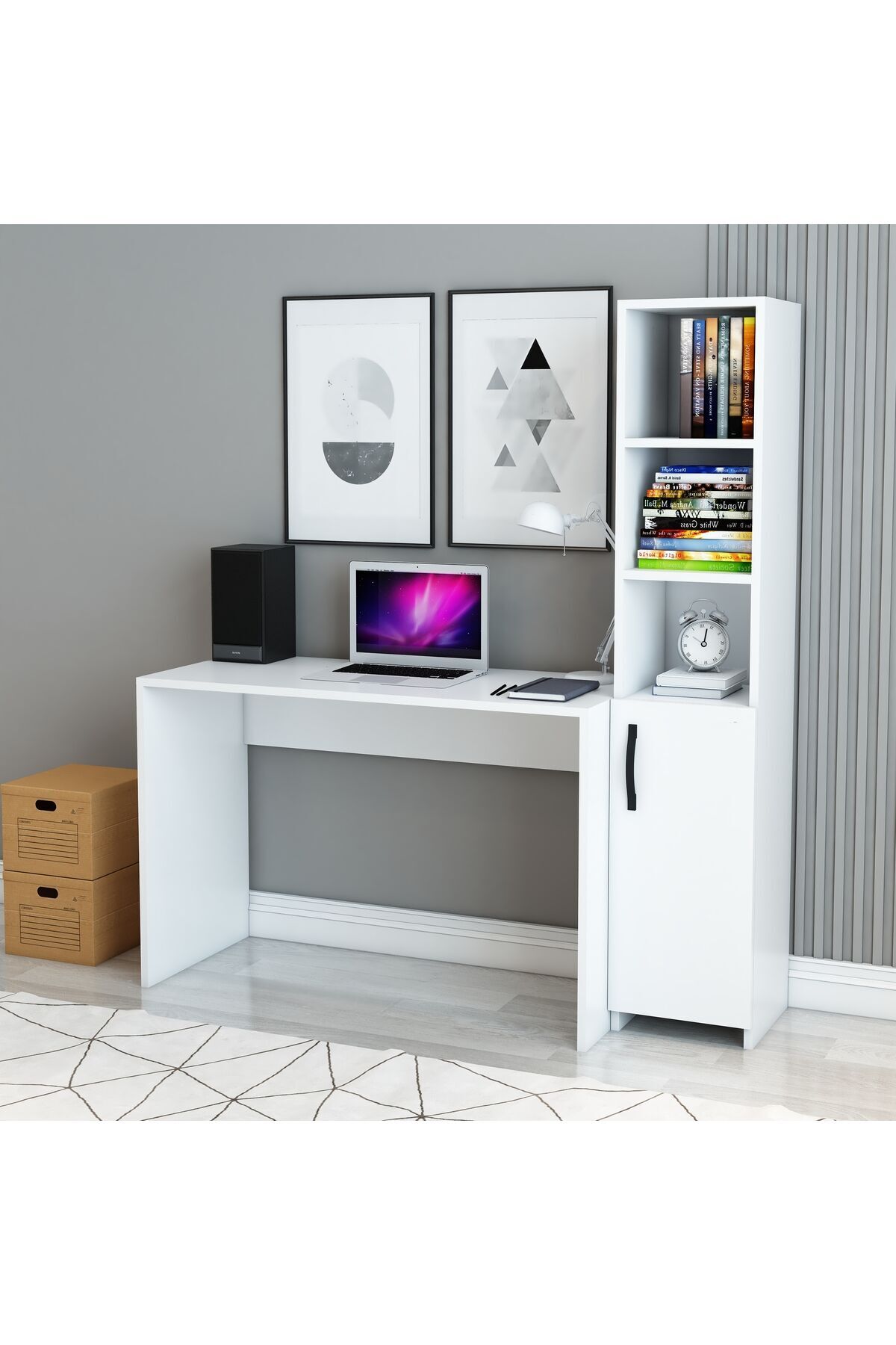 Beyaz Kitaplık | Dolap | Çalışma ve Bilgisayar Masası – Modern Ofis ve Ev Masası