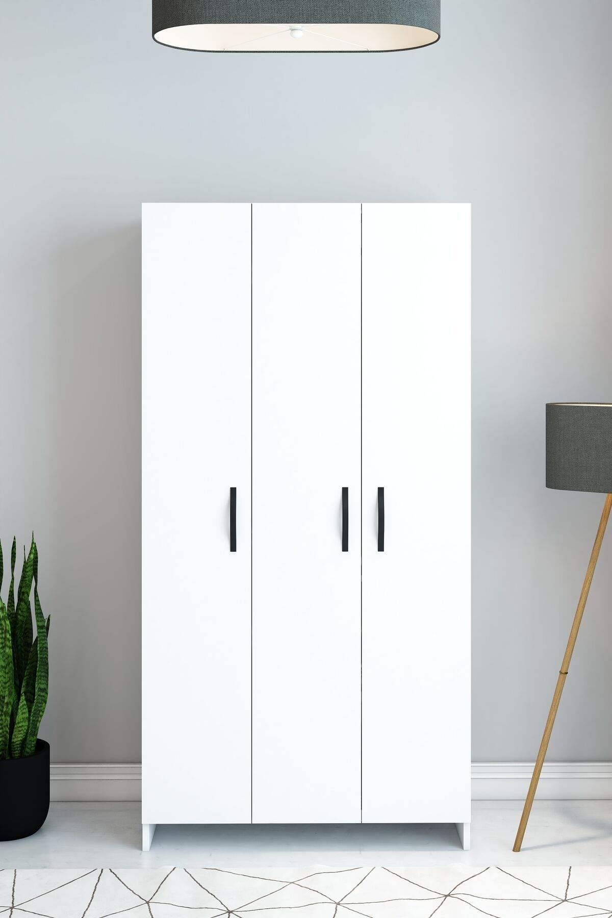 Beyaz 3 Kapaklı Raflı ve Askılıklı Gardırop – Modern Fonksiyonel Dolap | Kıyafet ve Depolama Dolabı