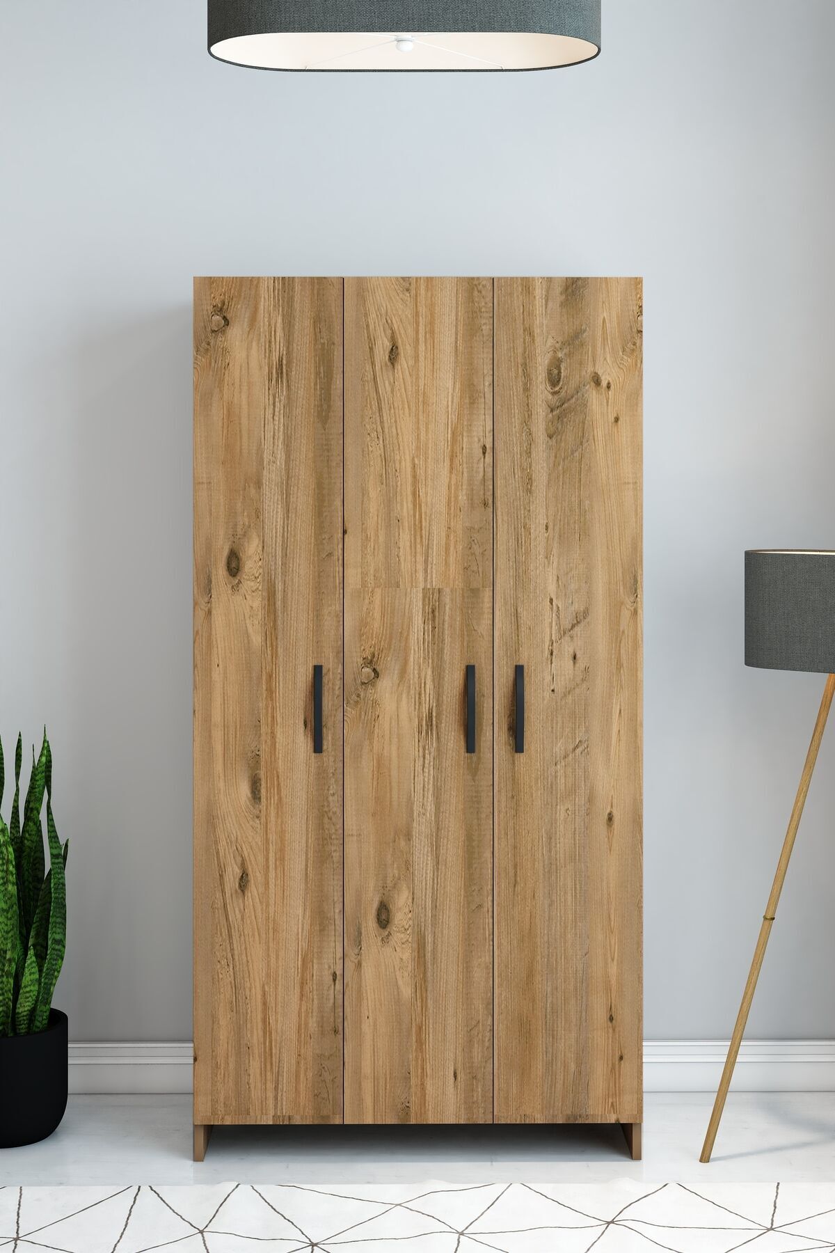 Atlantik Çam 3 Kapaklı Raflı ve Askılıklı Gardırop – Modern Fonksiyonel Kıyafet Dolabı