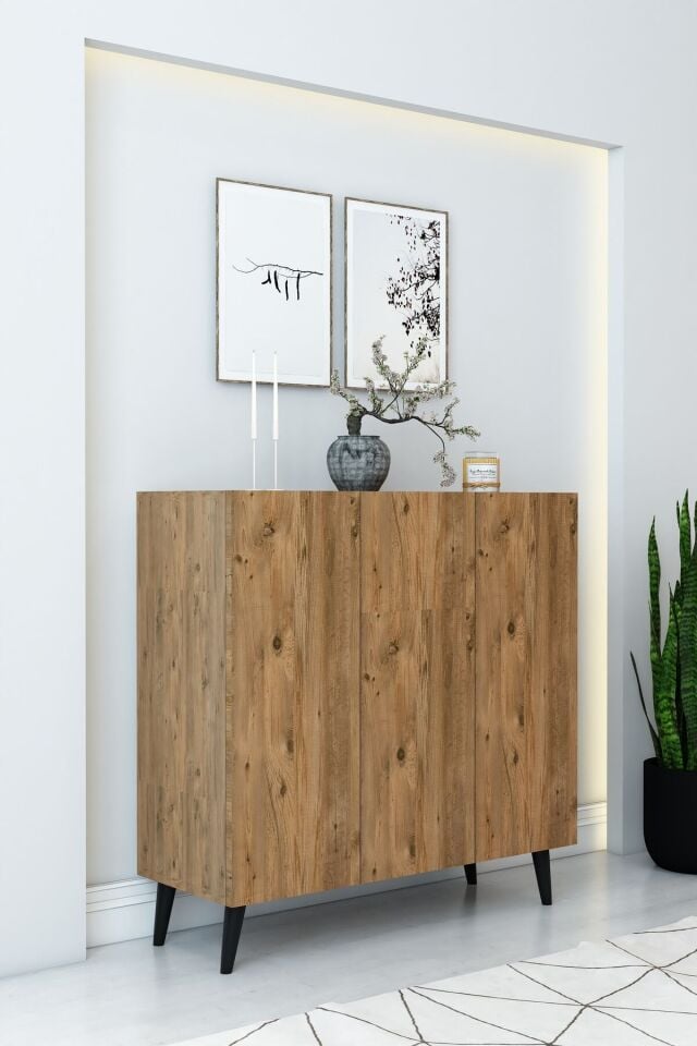 Atlantik Çam 3 Kapaklı Raflı Ayakkabılık – Çok Amaçlı Dolap | Vestiyer | Portmanto