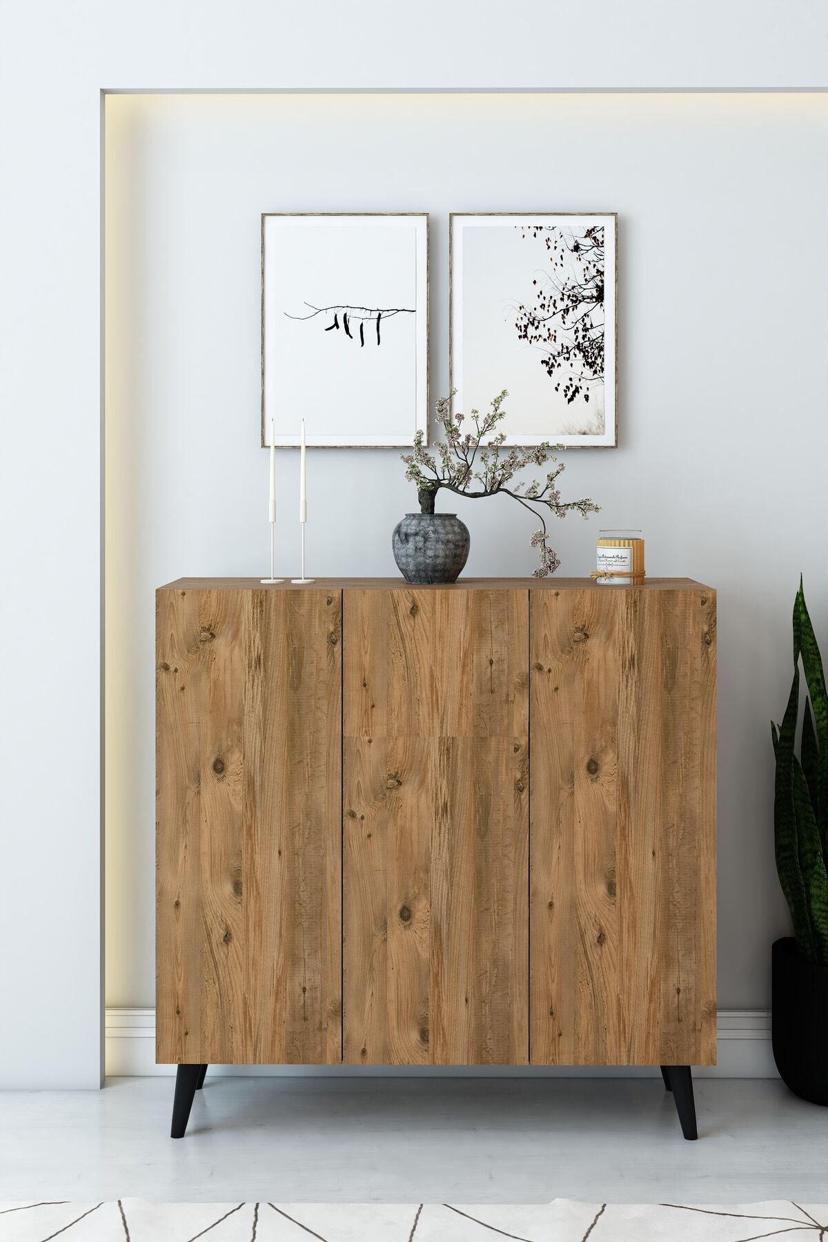 Atlantik Çam 3 Kapaklı Raflı Ayakkabılık – Çok Amaçlı Dolap | Vestiyer | Portmanto