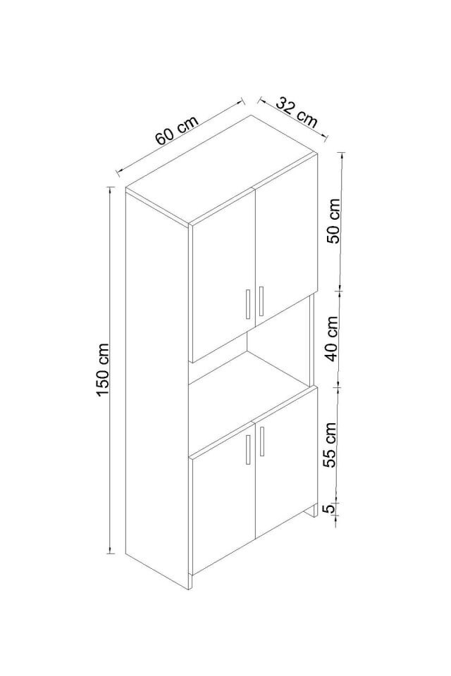 150 cm Beyaz Atlantik Çam Mikrodalga ve Fırın Dolabı – Çok Amaçlı Mutfak Dolabı