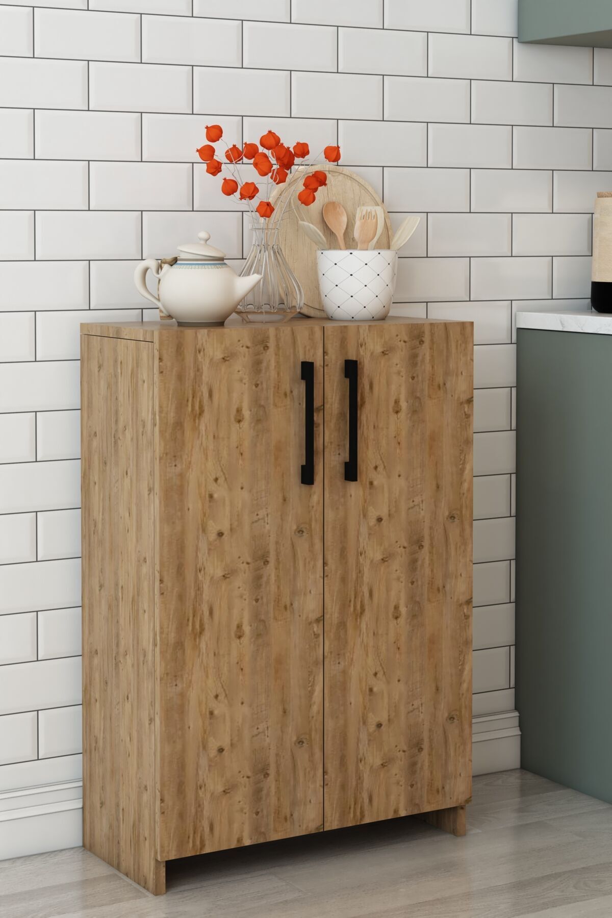 70 cm Atlantik Çam Çok Amaçlı İki Kapaklı Mutfak Dolabı – Modern Saklama Dolabı