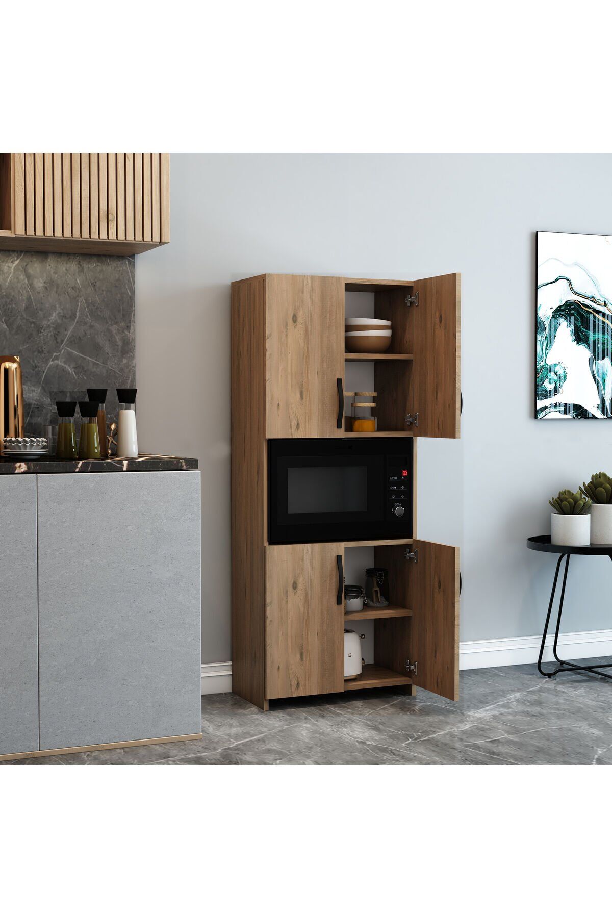 150 cm Kahverengi Mikrodalga ve Fırın Dolabı – Modern Çok Amaçlı Mutfak Dolabı