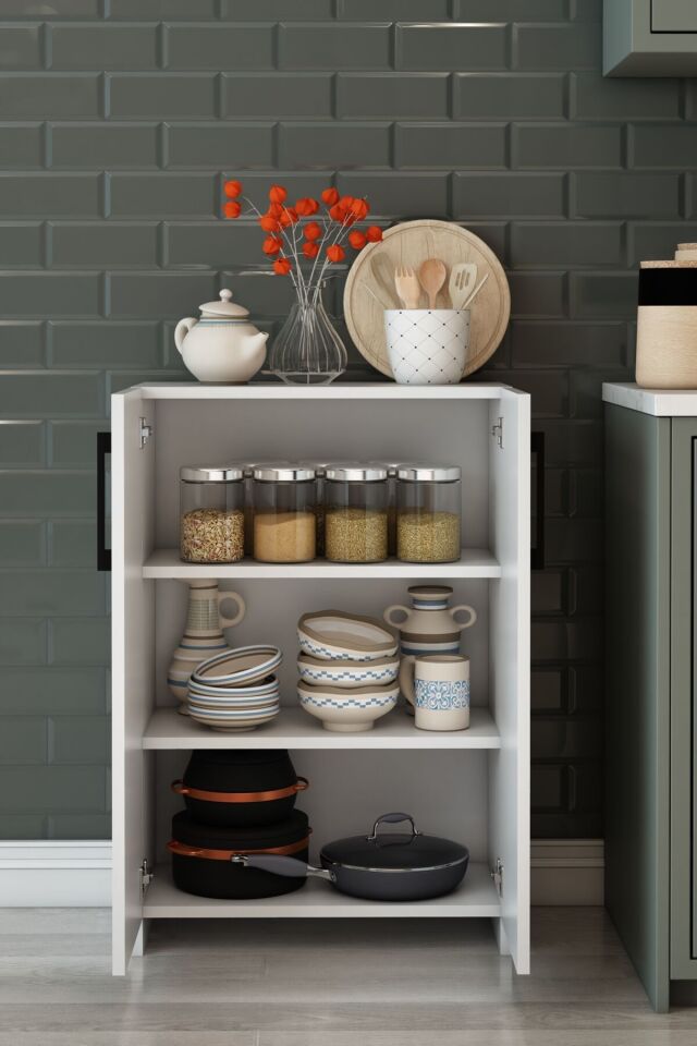 Beyaz 70 cm Çok Amaçlı İki Kapaklı Dolap – Modern Fonksiyonel Mutfak Dolabı