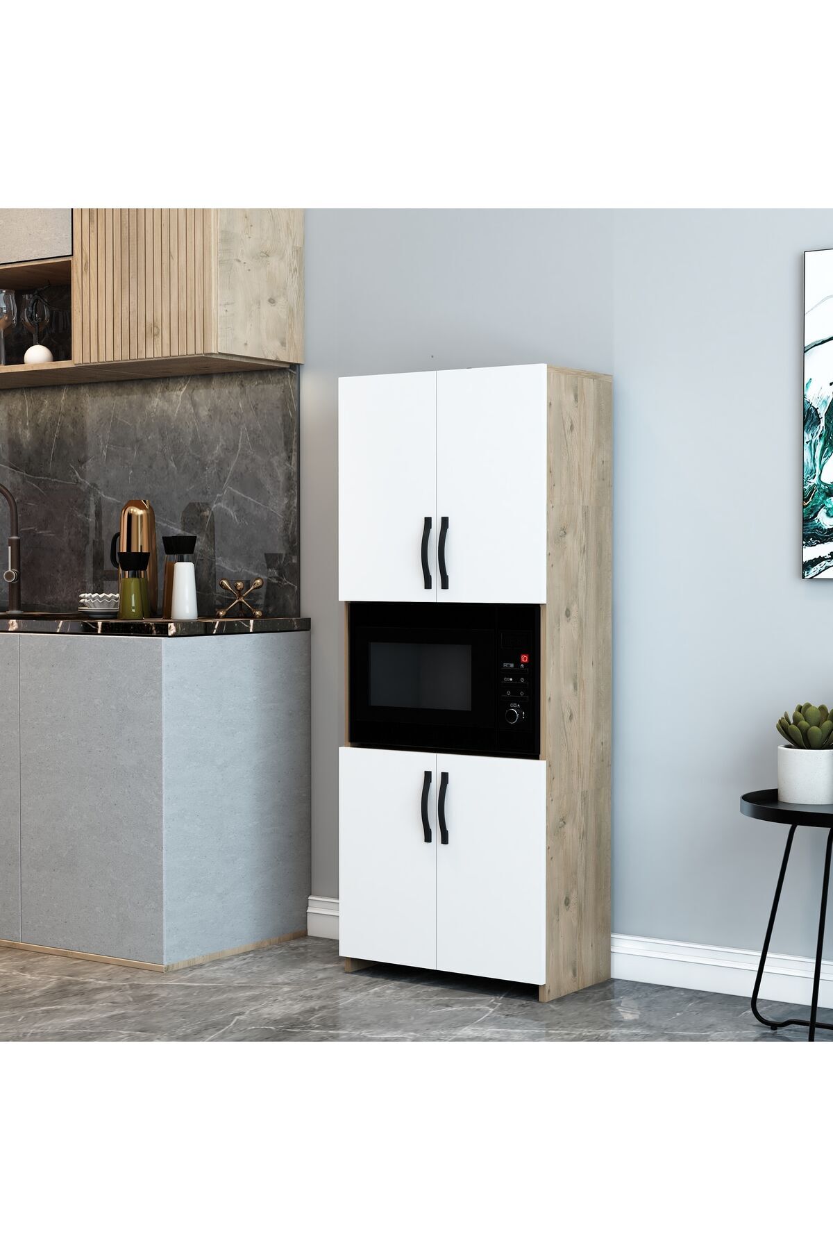 150 cm Beyaz Mikrodalga ve Fırın Dolabı – Modern Çok Amaçlı Mutfak Dolabı