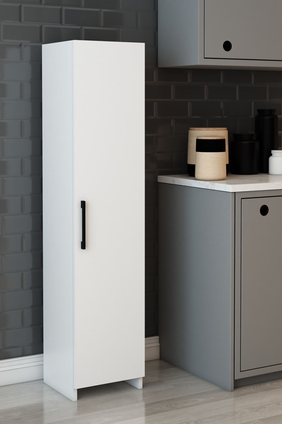 4 Raflı Çok Amaçlı Dikey Uzun Boy Dolap | Beyaz Mutfak Dolabı | Fonksiyonel Raflı Dolap