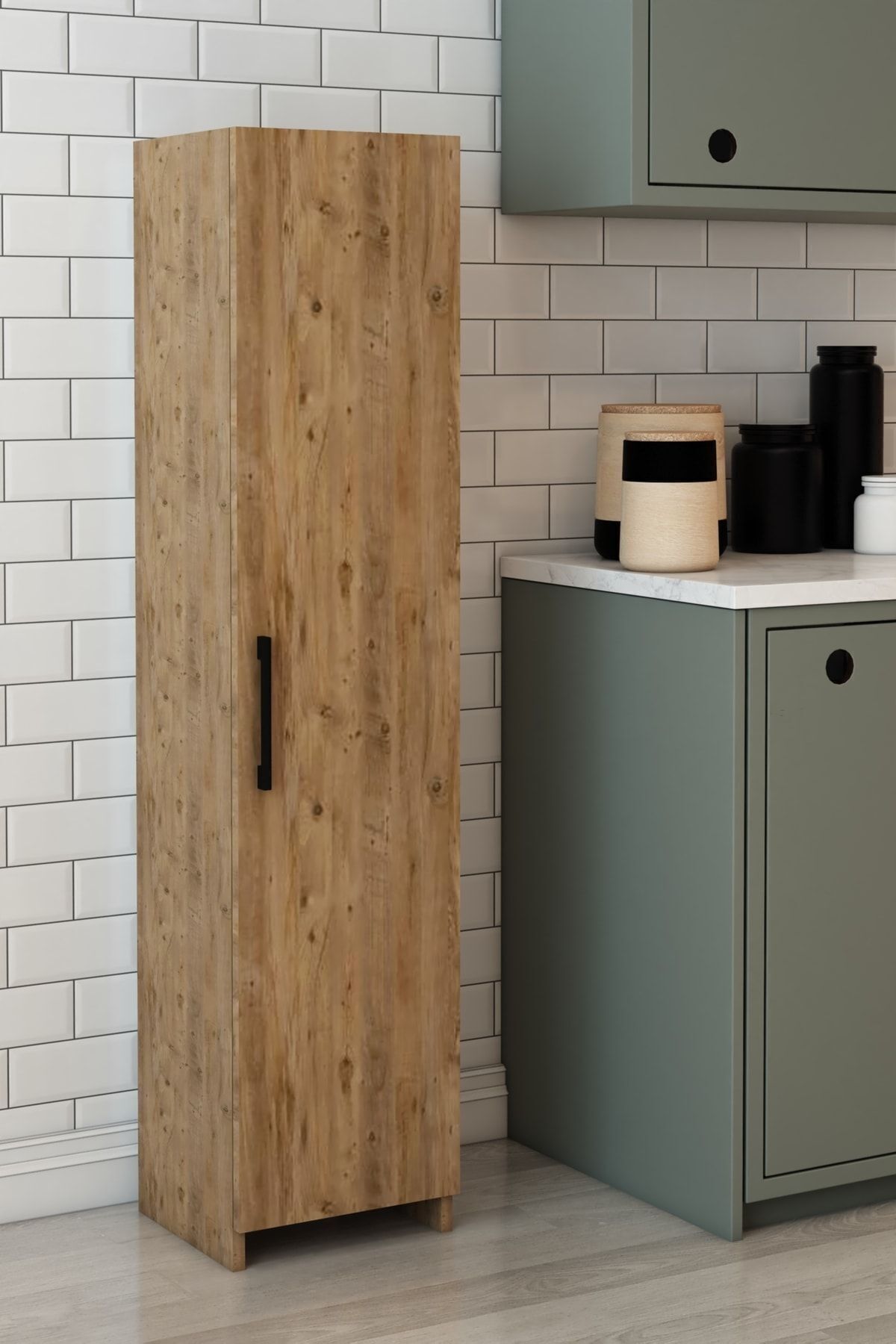 Modern 4 Raflı Çok Amaçlı Uzun Boy Dolap | Çam Renk Mutfak Dolabı | Fonksiyonel Raflı Dolap