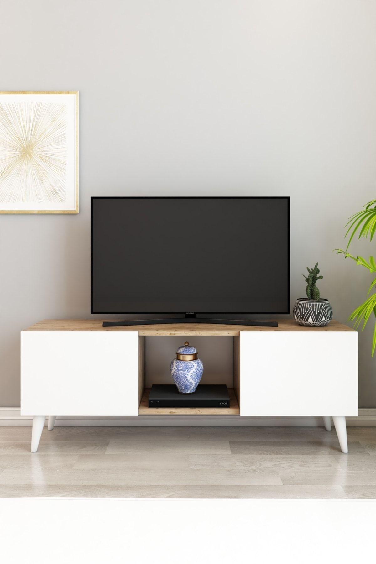 Model Lena TV Ünitesi 120 cm 2 Kapaklı TV Sehpası | Beyaz Atlantik TV Konsolu Televizyon Ünitesi