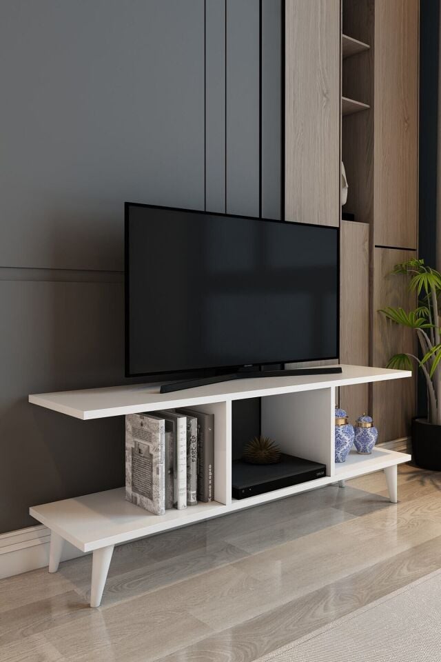 Model Light TV Ünitesi 120 cm – Kapaksız Eko TV Sehpası | Beyaz TV Konsolu | Televizyon Ünitesi