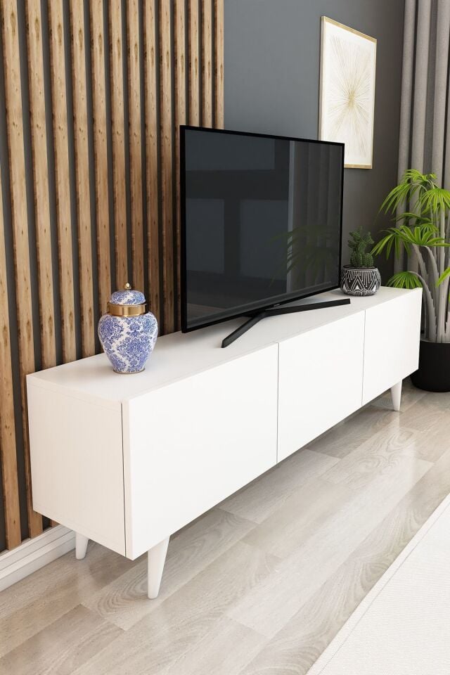 Model Ice 150 cm TV Ünitesi – 3 Kapaklı Beyaz Modern TV Sehpası | Televizyon Konsolu