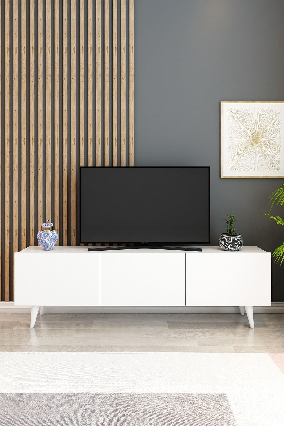 Model Ice 150 cm TV Ünitesi – 3 Kapaklı Beyaz Modern TV Sehpası | Televizyon Konsolu