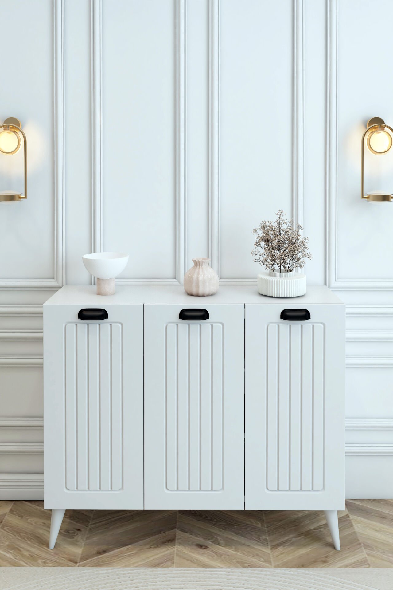 Country Model MDF Membran 3 Kapaklı 6 Raflı Ayakkabılık Portmanto Vestiyer Organizer Beyaz