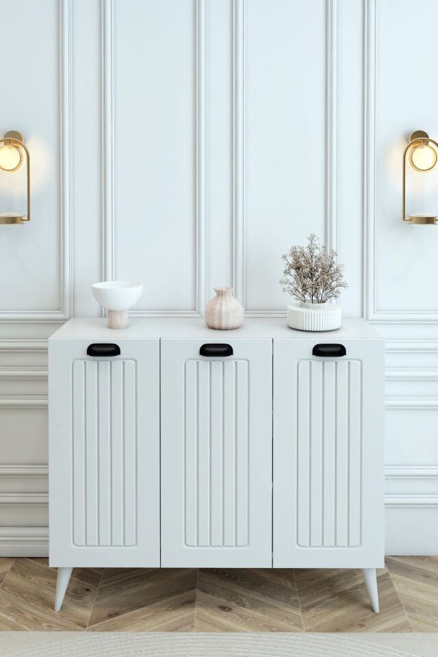 Country Model MDF Membran 3 Kapaklı 6 Raflı Ayakkabılık Portmanto Vestiyer Organizer Beyaz