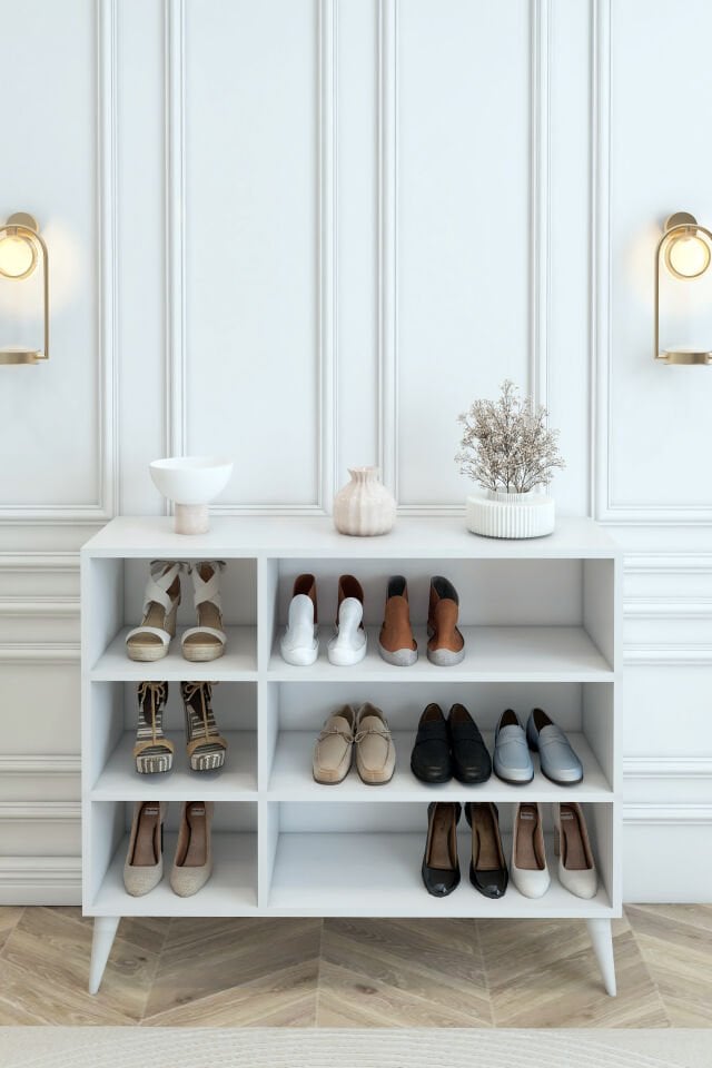 Country Model MDF Membran 3 Kapaklı 6 Raflı Ayakkabılık Portmanto Vestiyer Organizer Beyaz