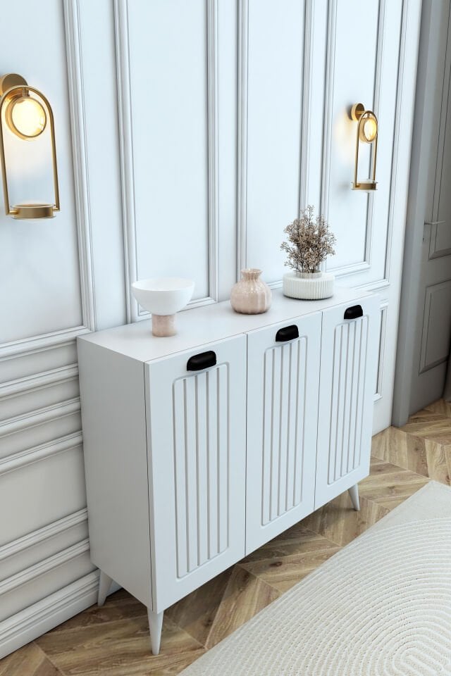 Country Model MDF Membran 3 Kapaklı 6 Raflı Ayakkabılık Portmanto Vestiyer Organizer Beyaz