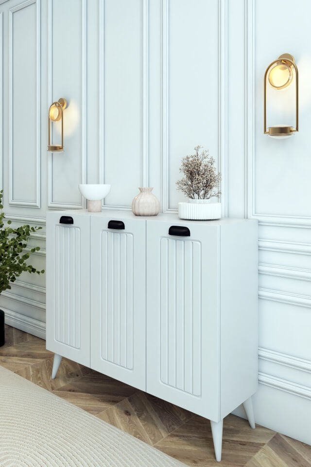 Country Model MDF Membran 3 Kapaklı 6 Raflı Ayakkabılık Portmanto Vestiyer Organizer Beyaz