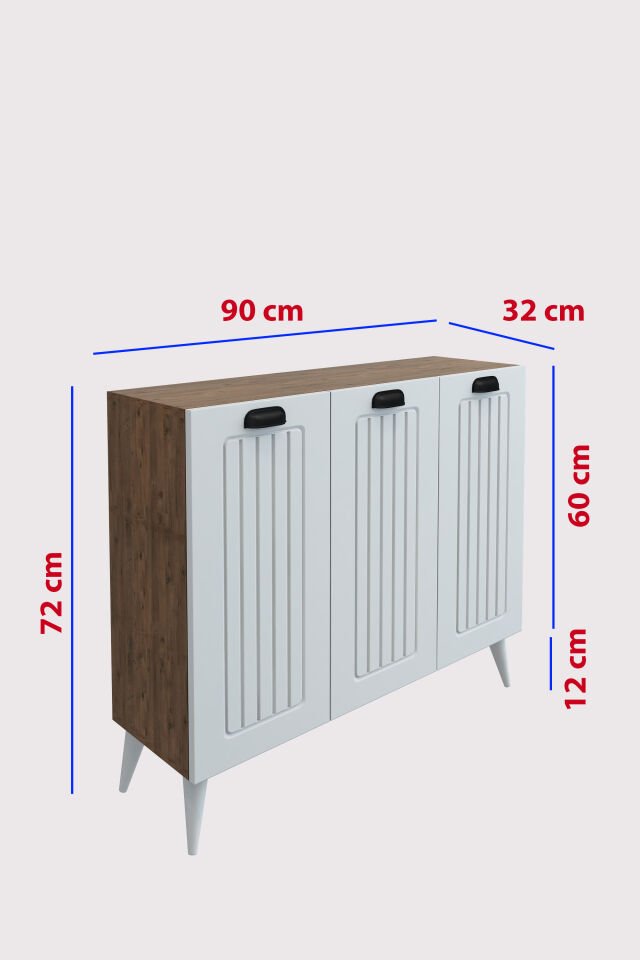 Country Model MDF Membran 3 Kapaklı 6 Raflı Ayakkabılık Portmanto Vestiyer Organizer Atlantik Çam