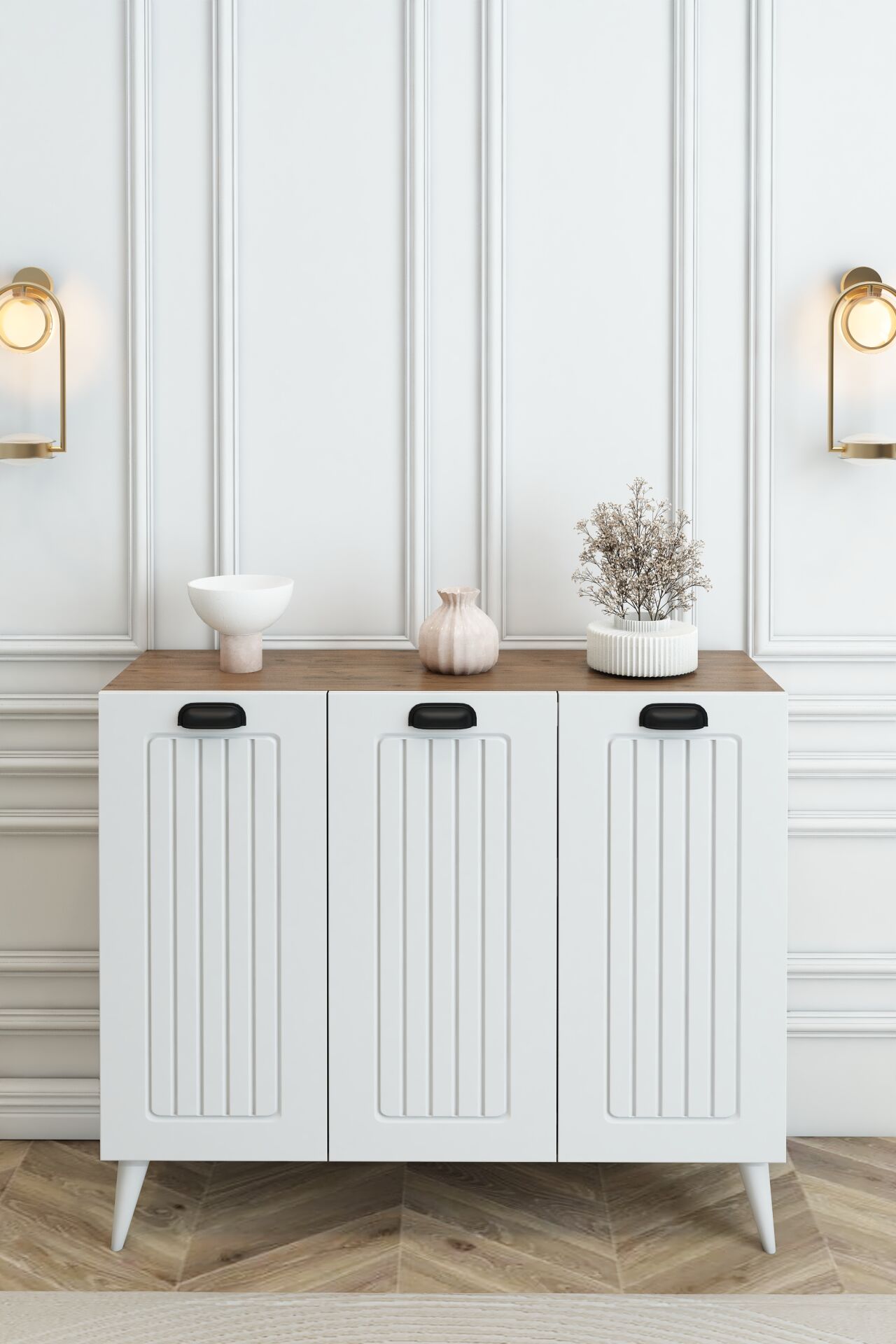 Country Model MDF Membran 3 Kapaklı 6 Raflı Ayakkabılık Portmanto Vestiyer Organizer Atlantik Çam