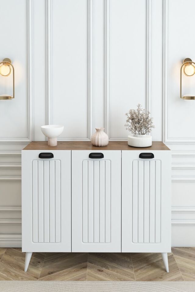 Country Model MDF Membran 3 Kapaklı 6 Raflı Ayakkabılık Portmanto Vestiyer Organizer Atlantik Çam