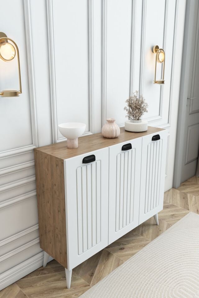 Country Model MDF Membran 3 Kapaklı 6 Raflı Ayakkabılık Portmanto Vestiyer Organizer Atlantik Çam