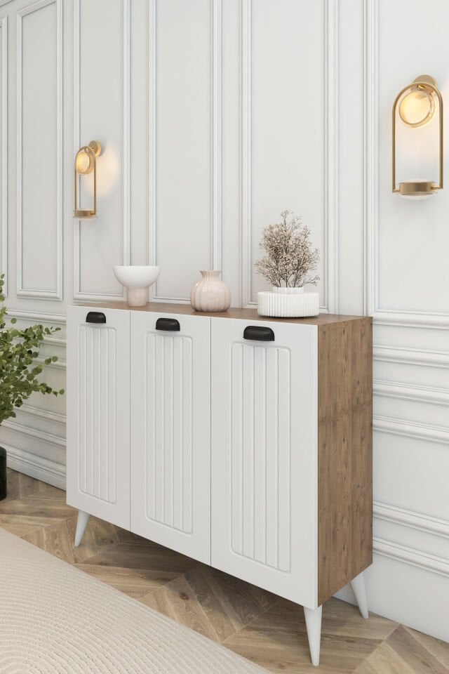 Country Model MDF Membran 3 Kapaklı 6 Raflı Ayakkabılık Portmanto Vestiyer Organizer Atlantik Çam