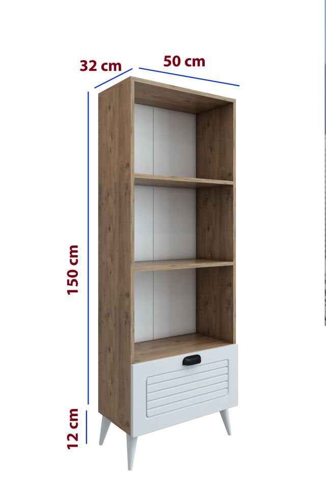 4 Raflı 162 cm Country Model MDF Membran Kapaklı Salon Dolabı Kitaplık Çok Amaçlı Dolap Atlantik Çam
