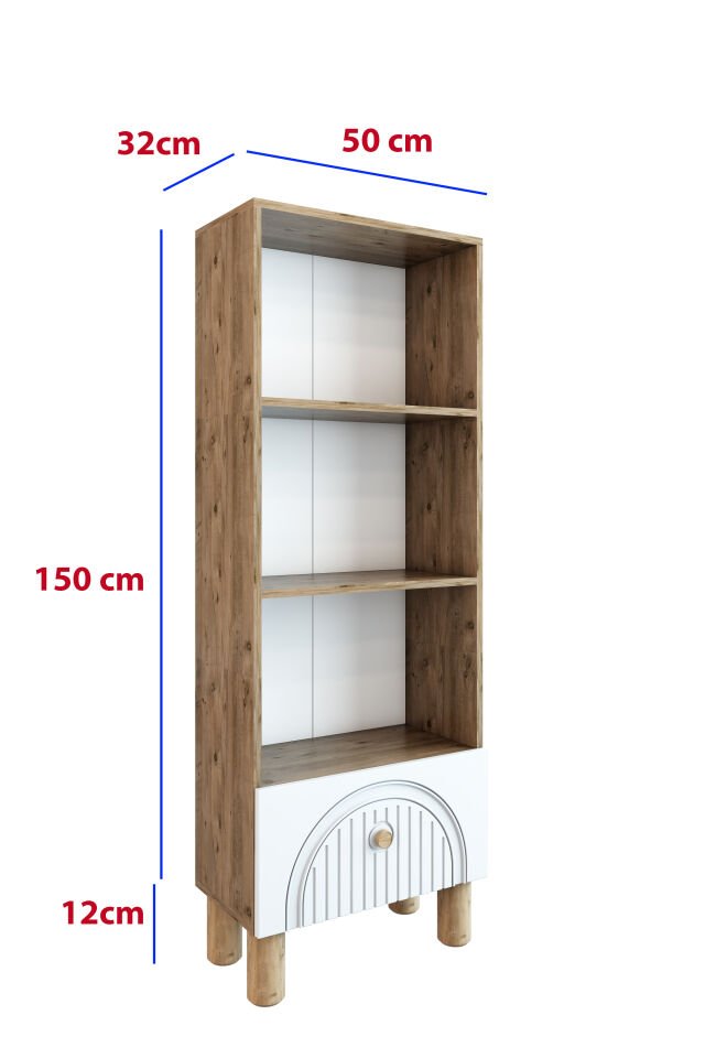 4 Raflı 162 cm Bohem Model MDF Membran Kapaklı Salon Dolabı Kitaplık Çok Amaçlı Dolap Atlantik Çam